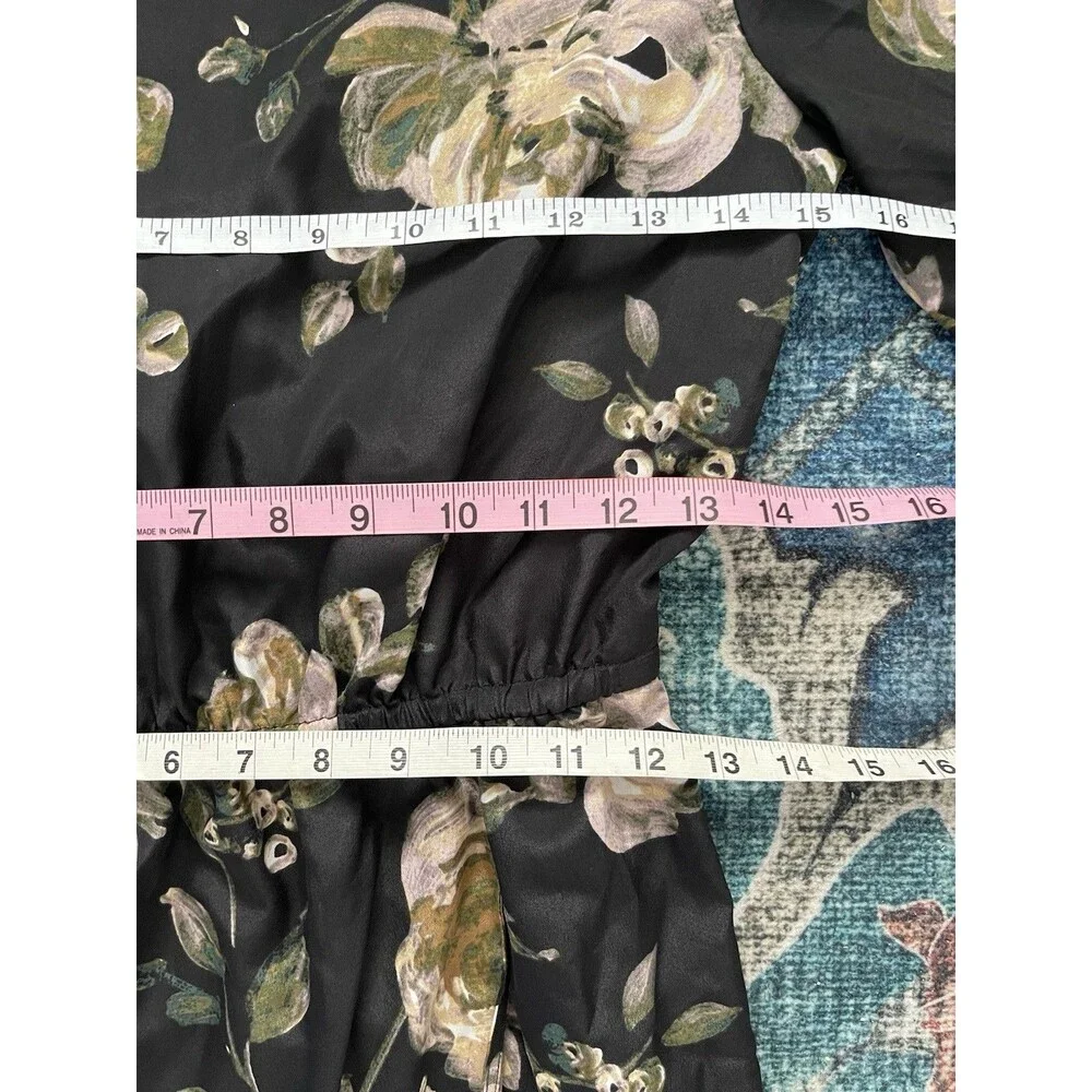 J.Crew Womens Dress Sz 00 Sz 2XS Black Floral Long Sleeve Short Fall Winter